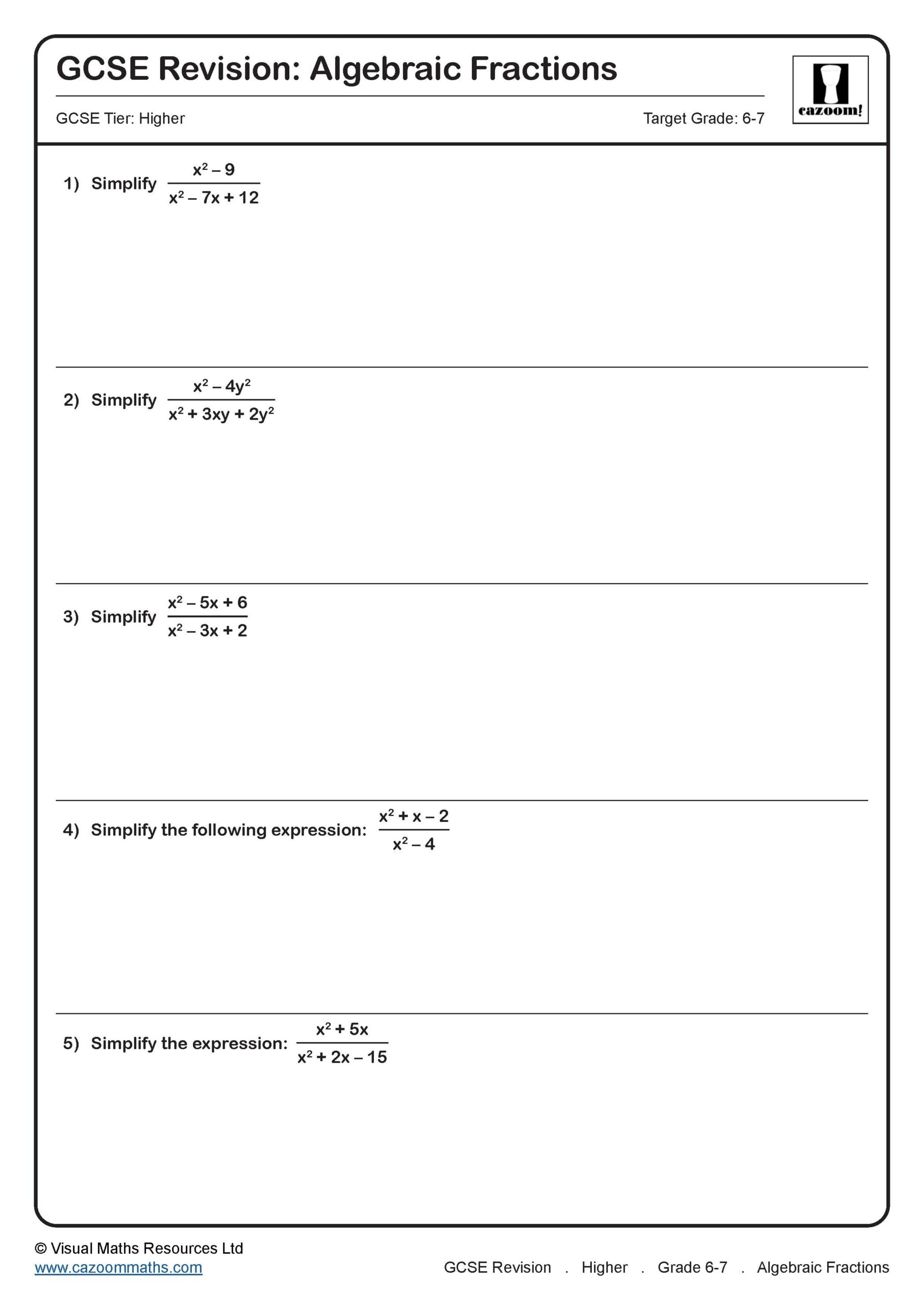 ALGEBRA REVISION WORKSHEETS preview