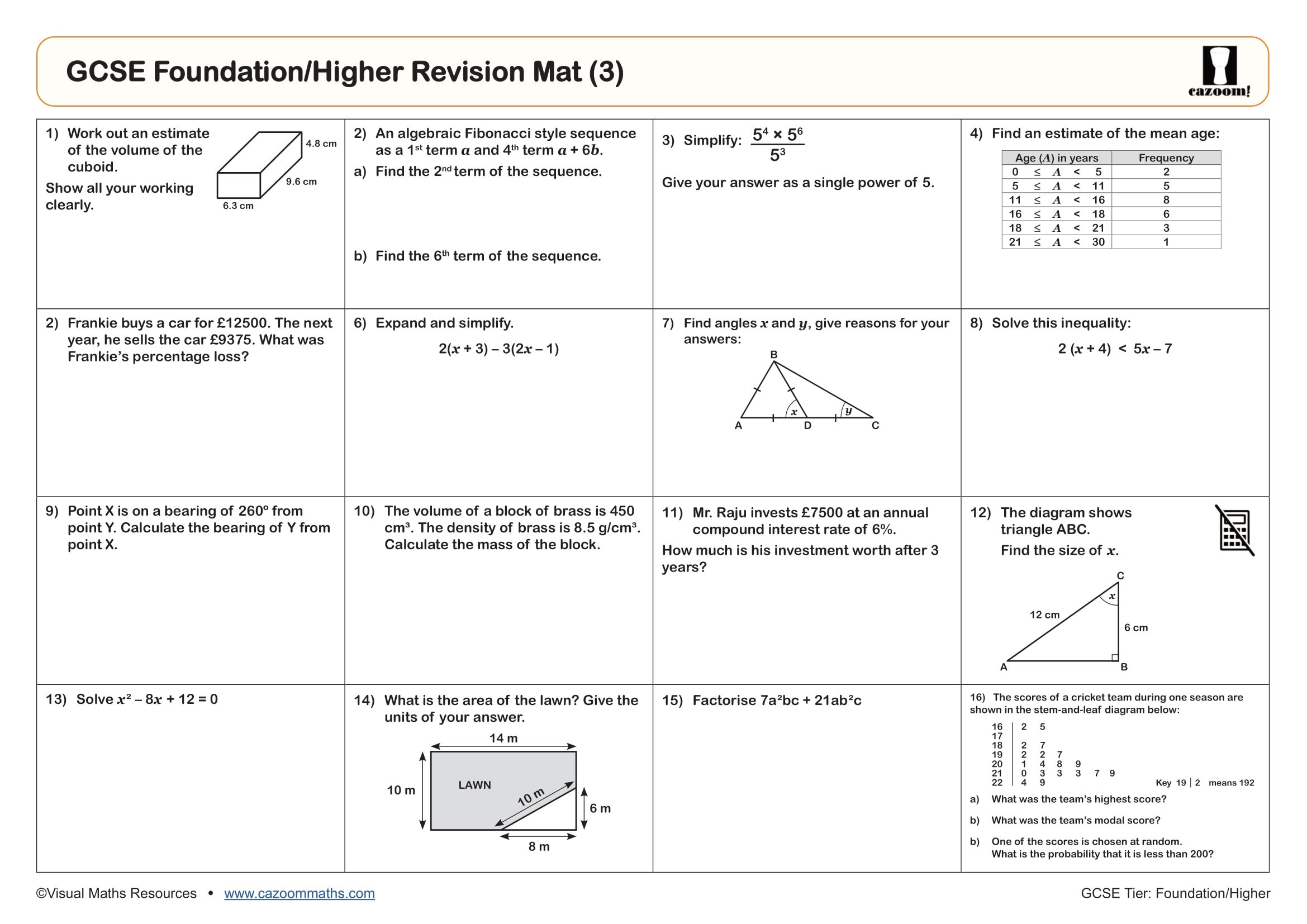GCSE REVISION MATS preview