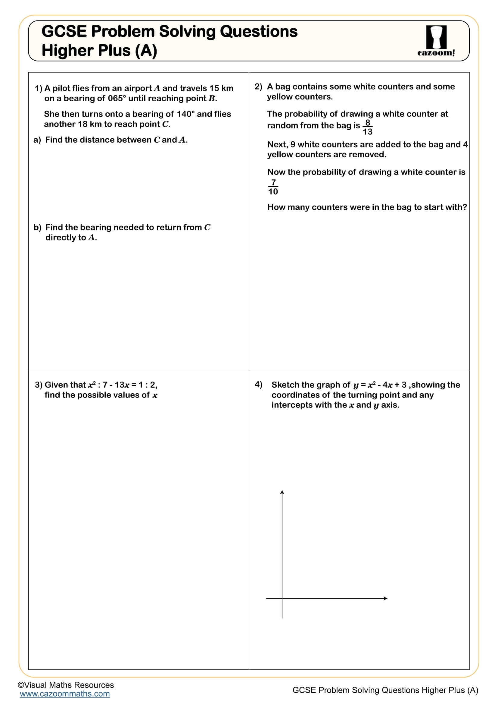 GCSE PROBLEM SOLVING QUESTIONS preview