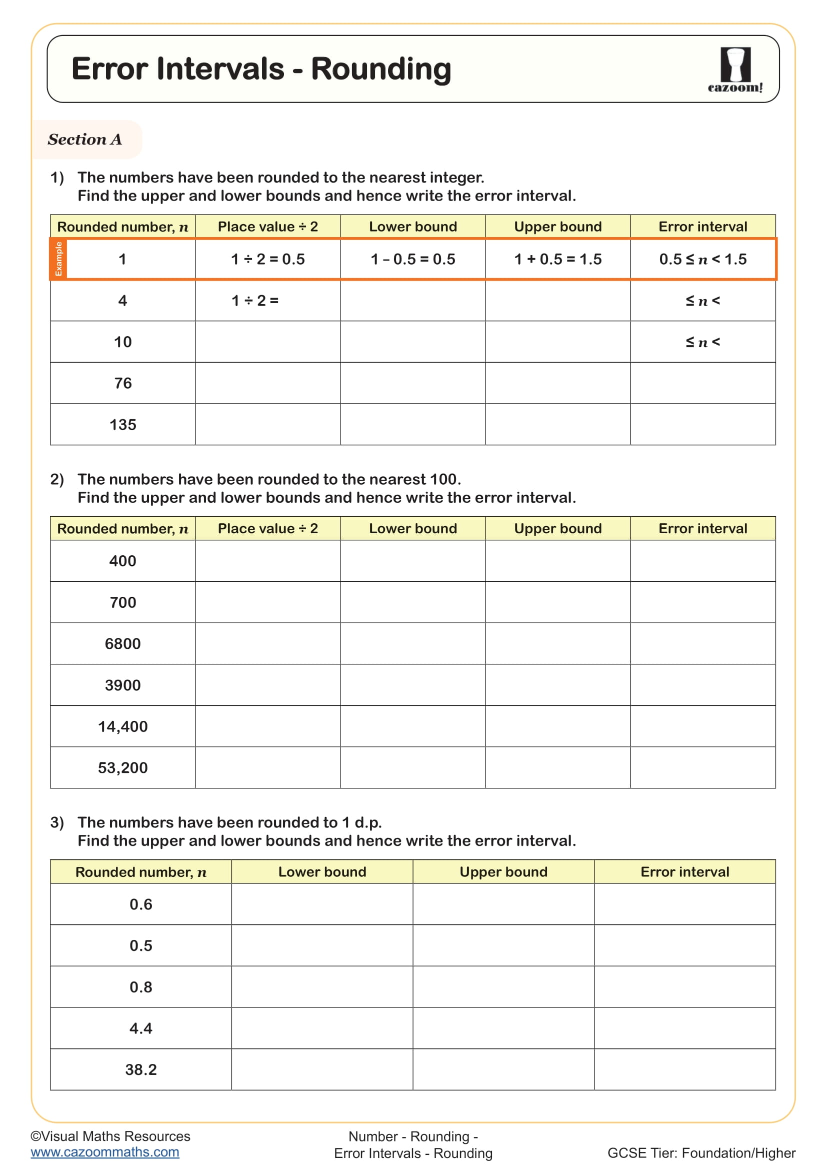 Preview of Error Intervals - Rounding