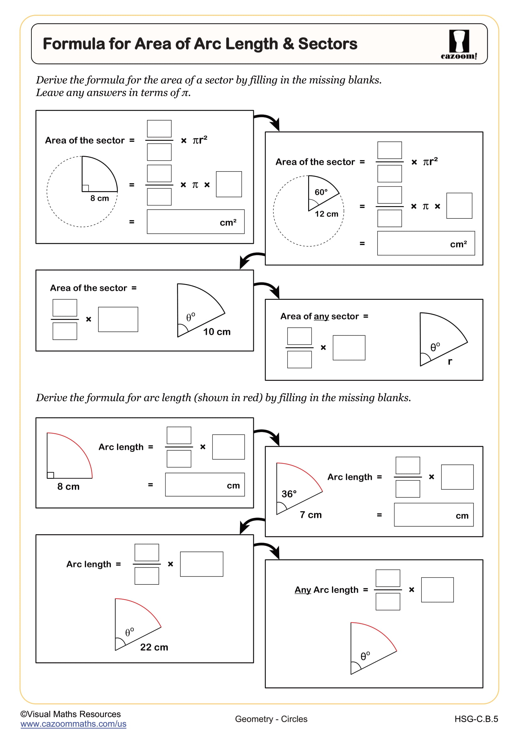 Preview of Formula for Area of Arc Length & Sectors