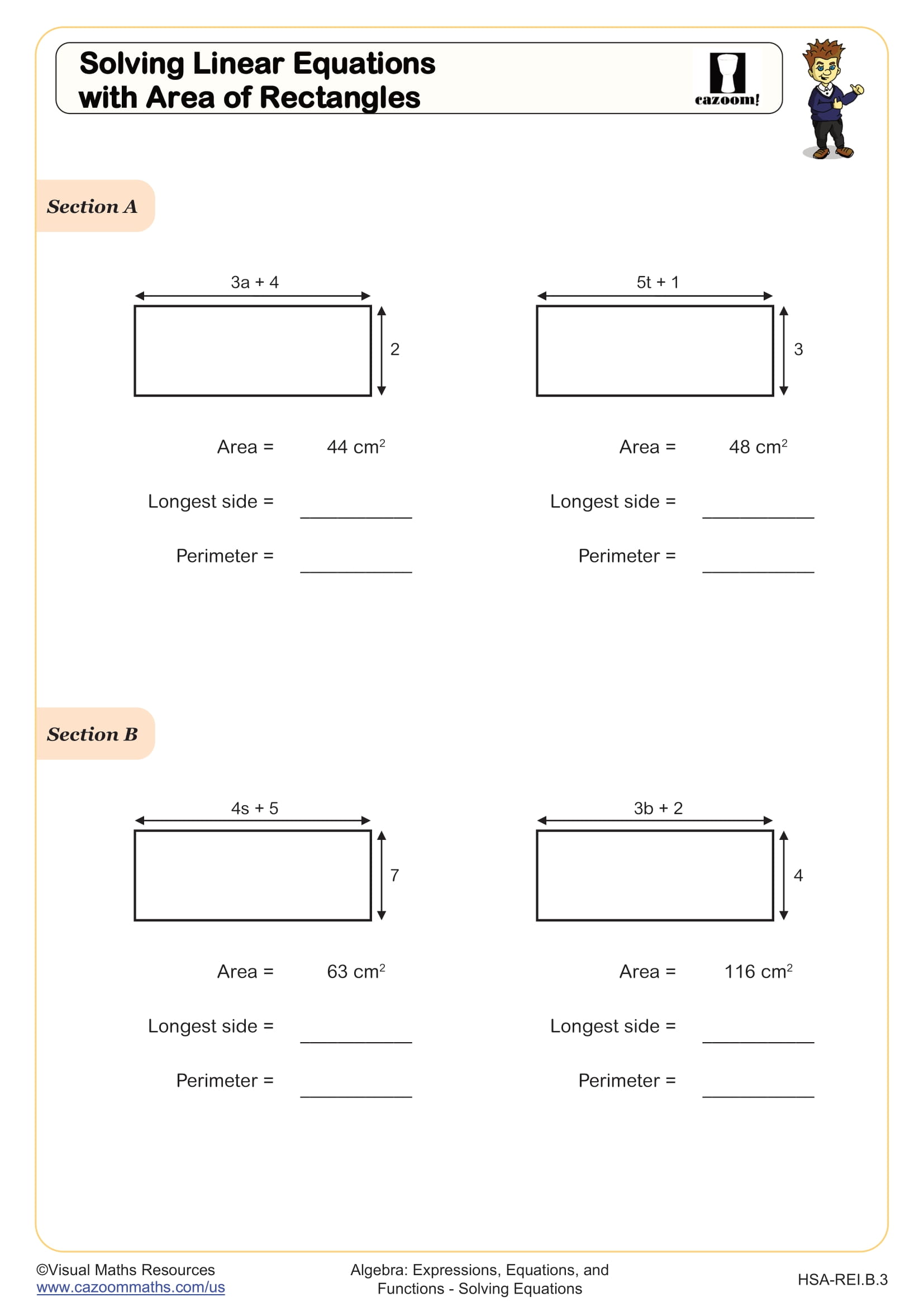 Preview of Solving Linear Equations with Area of Rectangles