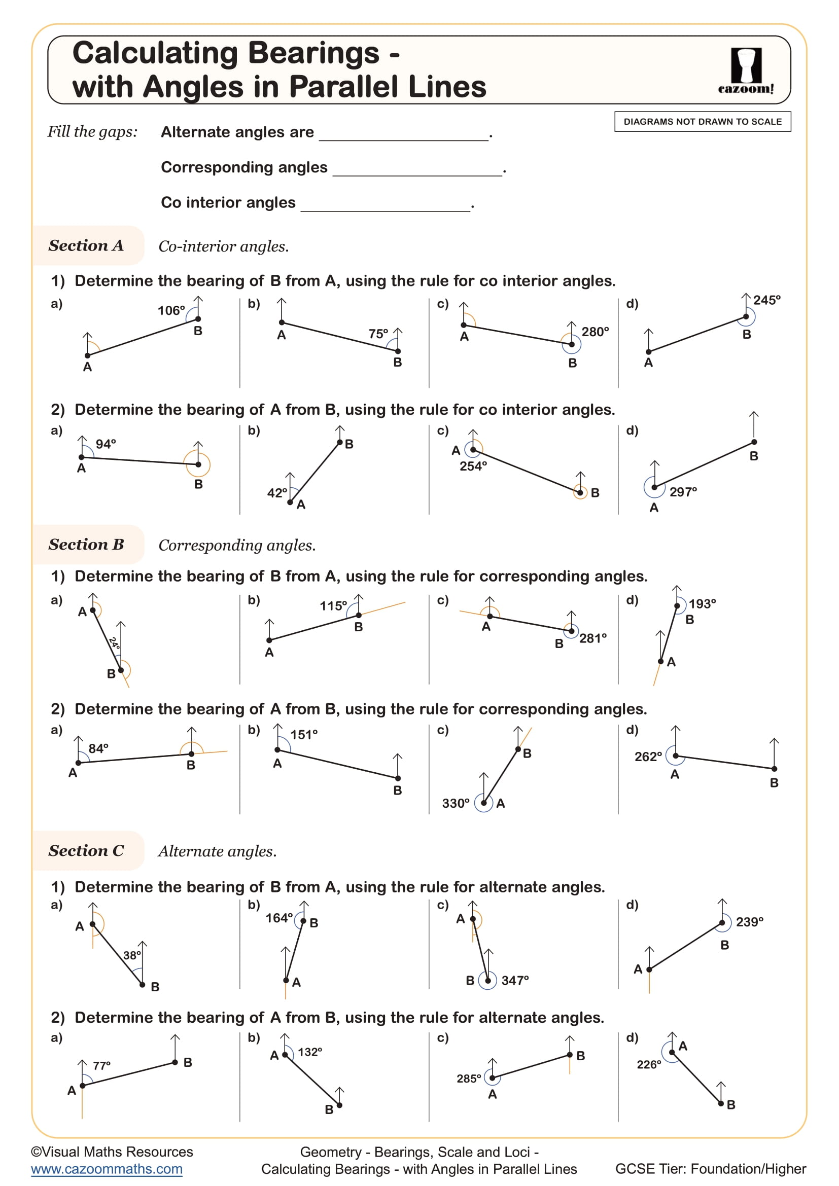 Preview of Calculating Bearings - with Angles in Parallel Lines