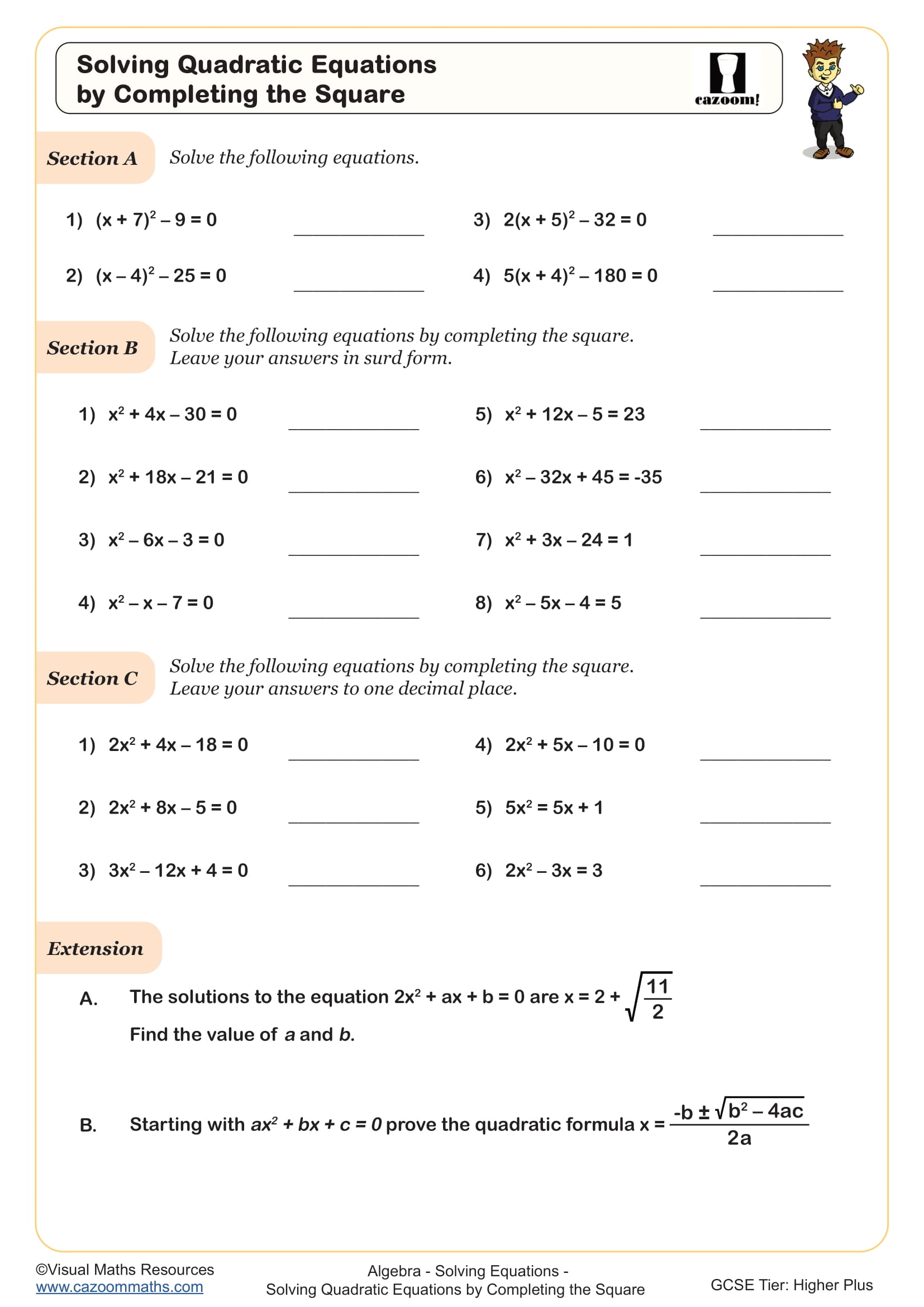 Preview of Solving Quadratic Equations by Completing the Square