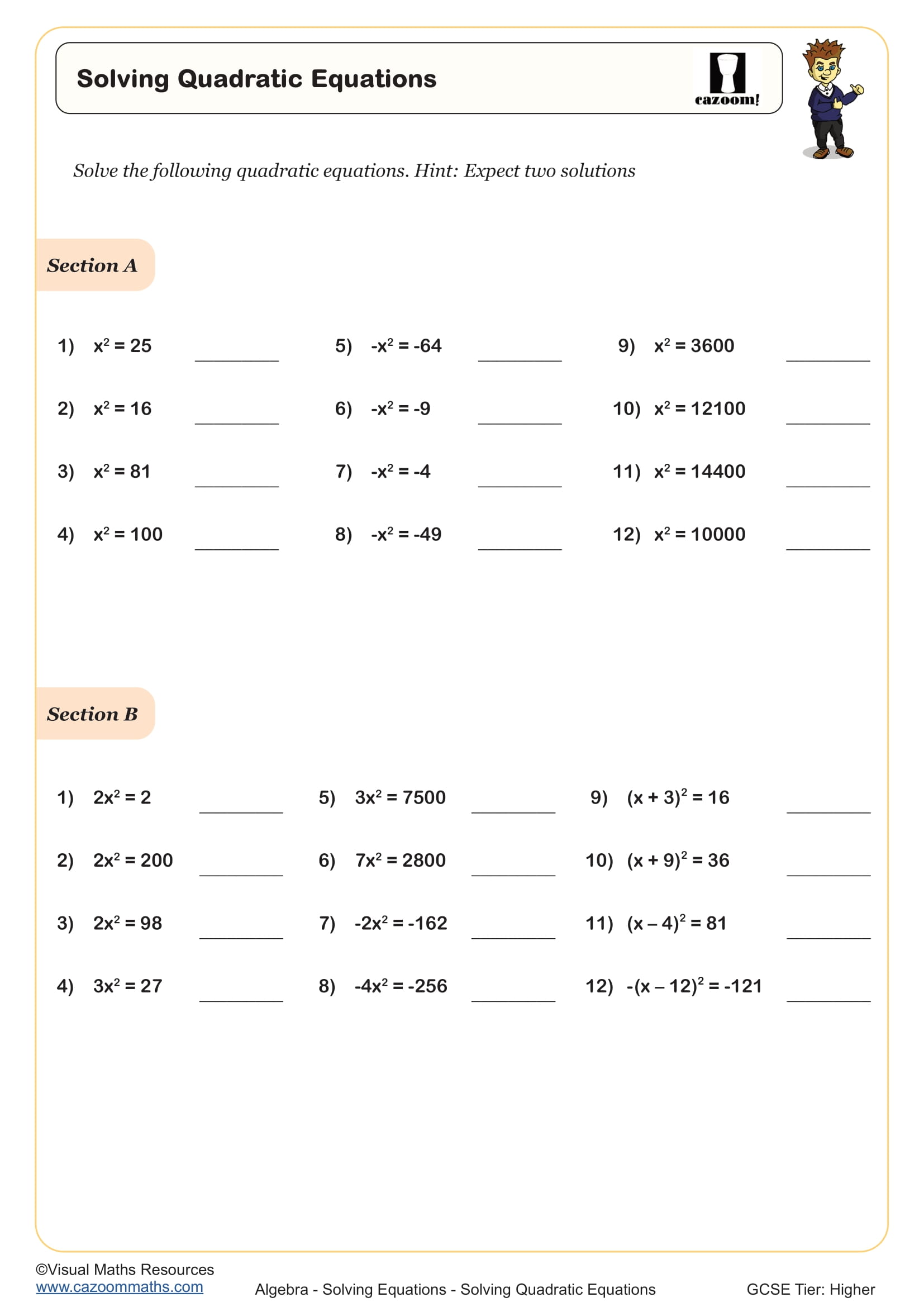 Preview of Solving Quadratic Equations